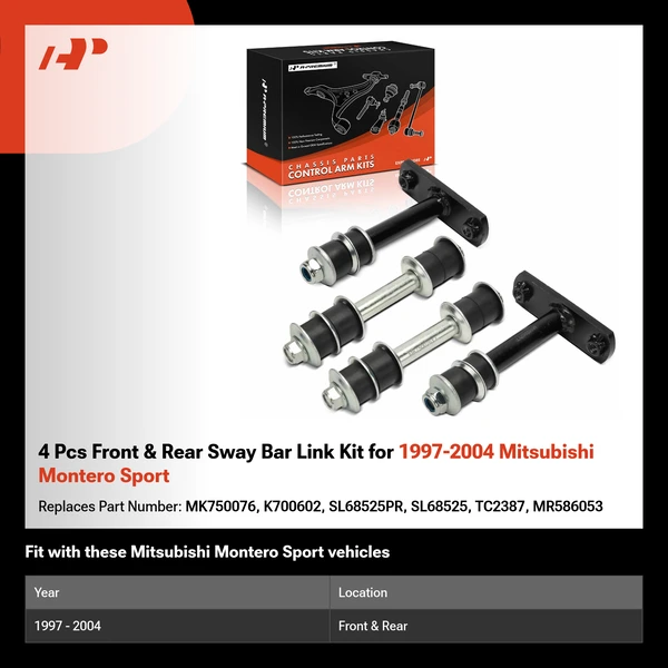 4 Pcs Front & Rear Sway Bar Link Kit for 1997-2004 Mitsubishi Montero Sport