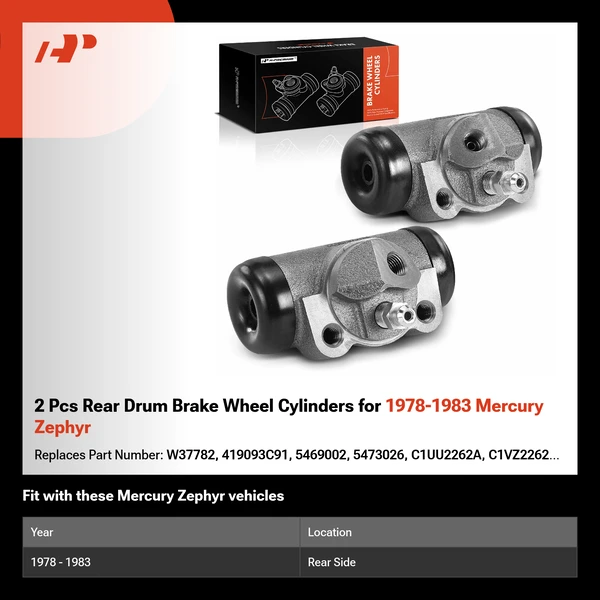 2 Pcs Rear Drum Brake Wheel Cylinders for 1978-1983 Mercury Zephyr