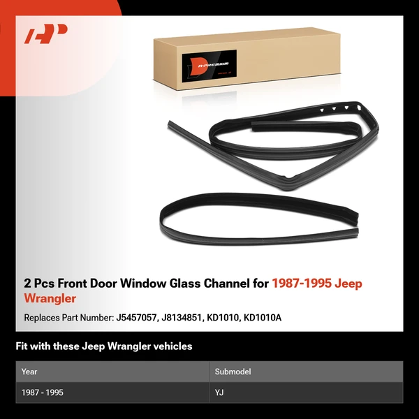 2 Pcs Front Door Window Glass Channel for 1987-1995 Jeep Wrangler