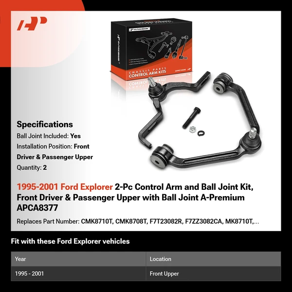 1995-2001 Ford Explorer 2-Pc Control Arm and Ball Joint Kit, Front Driver & Passenger Upper with Ball Joint A-Premium APCA8377