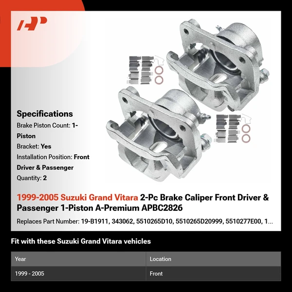 1999-2005 Suzuki Grand Vitara 2-Pc Brake Caliper Front Driver & Passenger 1-Piston A-Premium APBC2826