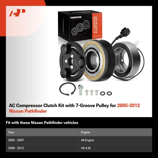 AC Compressor Clutch Kit with 7-Groove Pulley for 2005-2012 Nissan Pathfinder