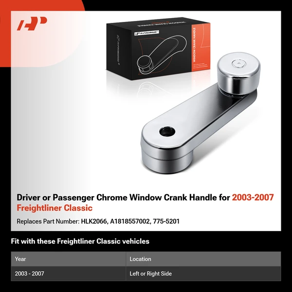 Driver or Passenger Chrome Window Crank Handle for 2003-2007 Freightliner Classic