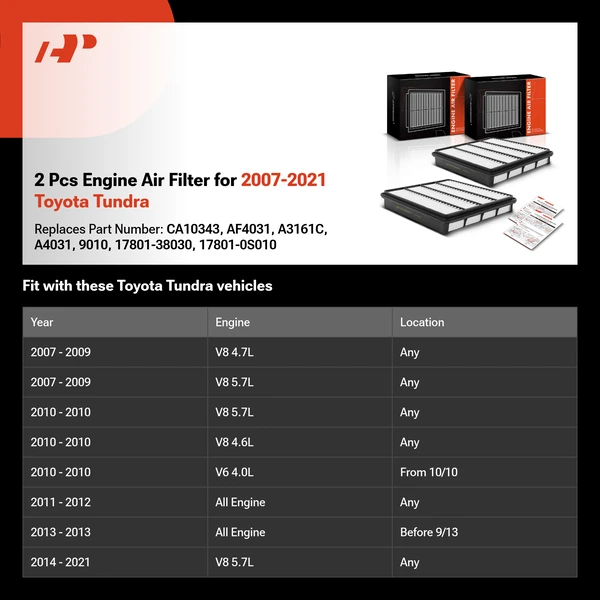 2 Pcs Engine Air Filter for 2007-2021 Toyota Tundra