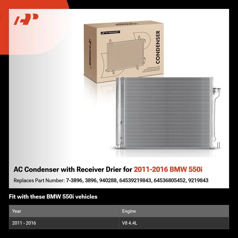 AC Condenser with Receiver Drier for 2011-2016 BMW 550i