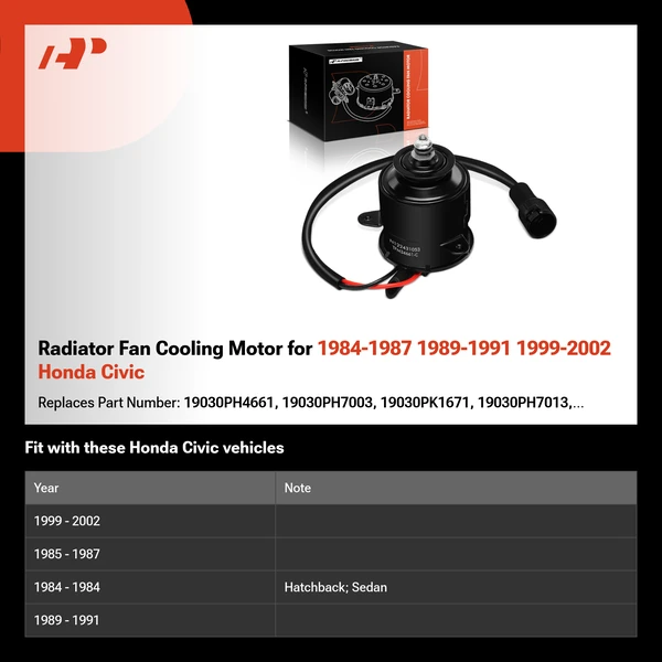 Radiator Fan Cooling Motor for 1984-1987 1989-1991 1999-2002 Honda Civic