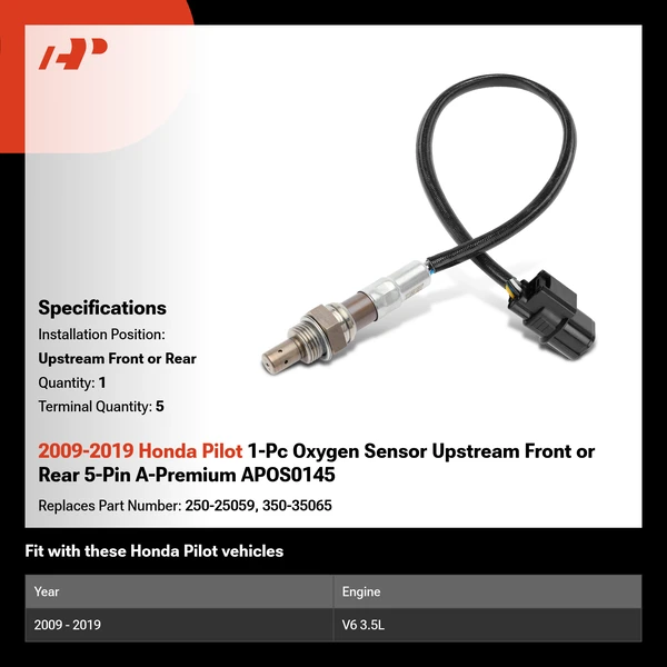 2009-2019 Honda Pilot 1-Pc Oxygen Sensor Upstream Front or Rear 5-Pin A-Premium APOS0145
