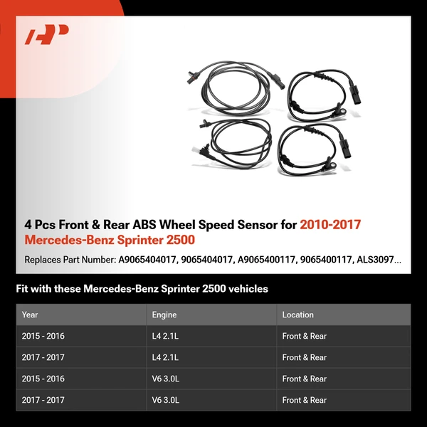 4 Pcs Front & Rear ABS Wheel Speed Sensor for 2010-2017 Mercedes-Benz Sprinter 2500