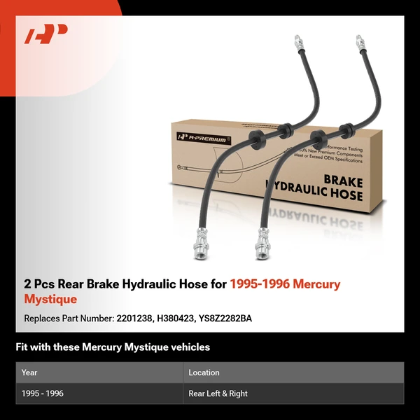 2 Pcs Rear Brake Hydraulic Hose for 1995-1996 Mercury Mystique