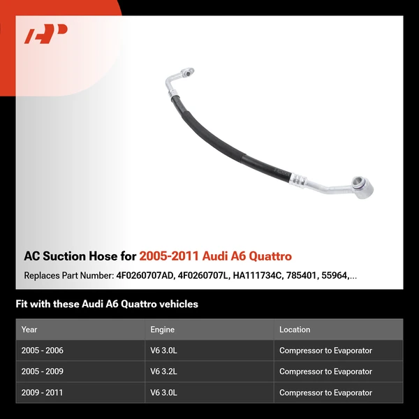 AC Suction Hose for 2005-2011 Audi A6 Quattro