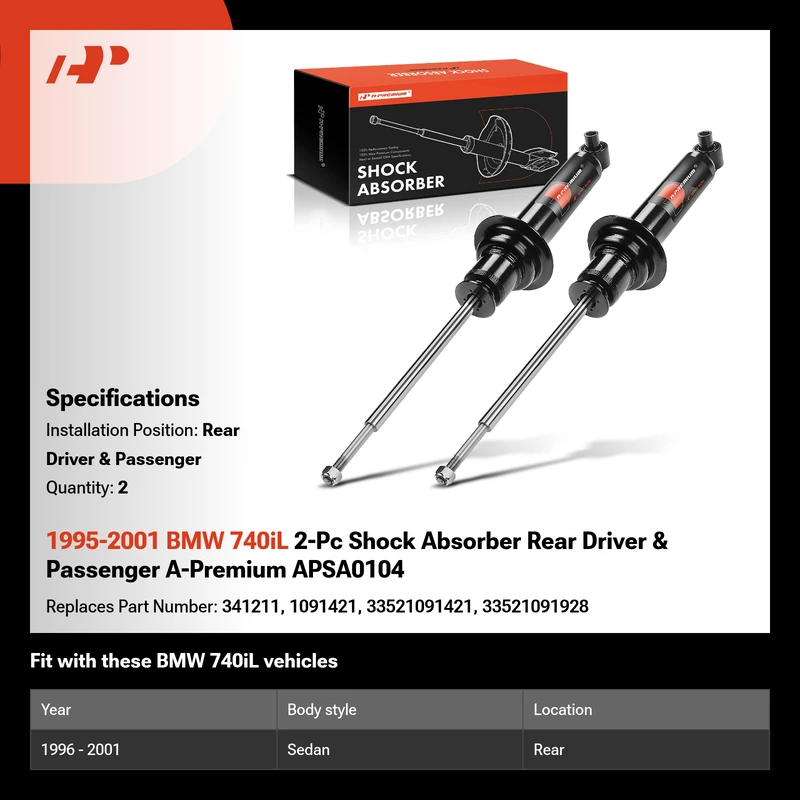 1995-2001 BMW 740iL 2-Pc Shock Absorber Rear Driver & Passenger A-Premium APSA0104
