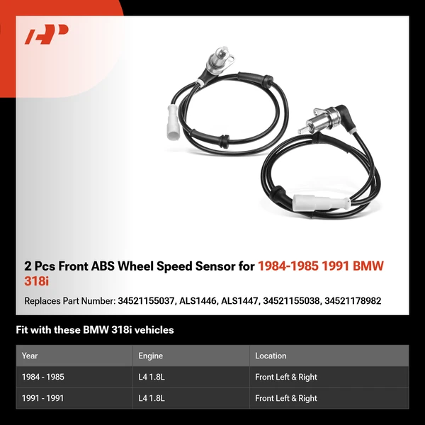 2 Pcs Front ABS Wheel Speed Sensor for 1984-1985 1991 BMW 318i