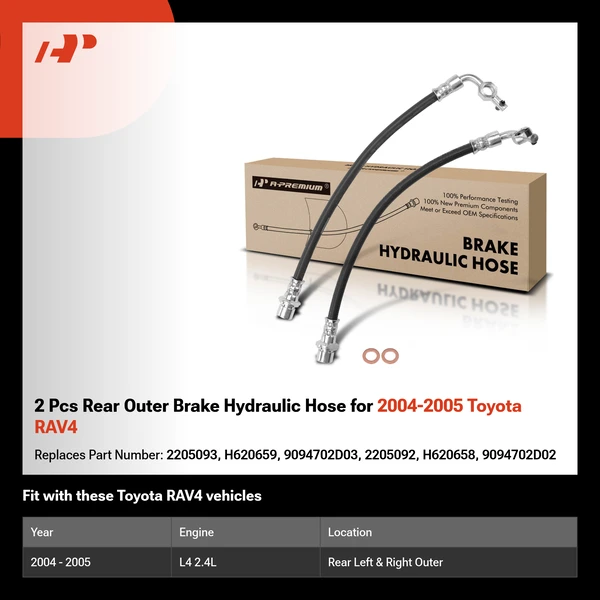 2 Pcs Rear Outer Brake Hydraulic Hose for 2004-2005 Toyota RAV4