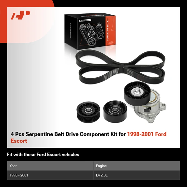 4 Pcs Serpentine Belt Drive Component Kit for 1998-2001 Ford Escort