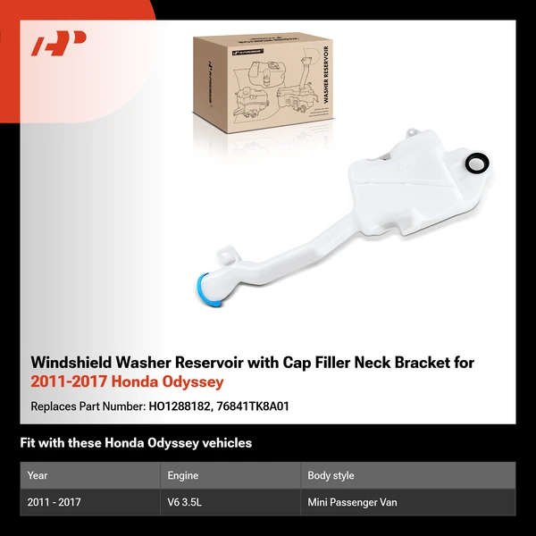 Windshield Washer Reservoir with Cap Filler Neck Bracket for 2011-2017 Honda Odyssey
