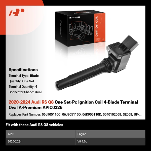 2020-2024 Audi RS Q8 One Set-Pc Ignition Coil 4-Blade Terminal Oval A-Premium APIC0326