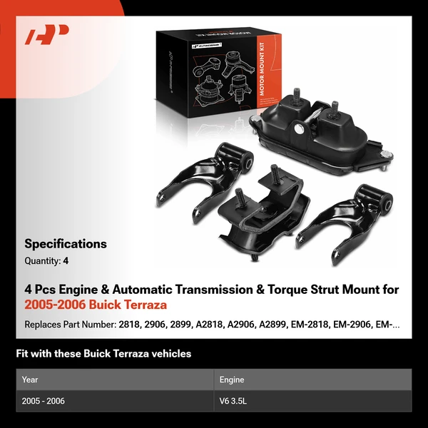 4 Pcs Engine & Automatic Transmission & Torque Strut Mount for 2005-2006 Buick Terraza
