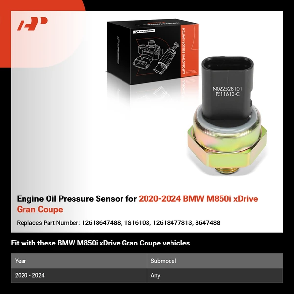 Engine Oil Pressure Sensor for 2020-2024 BMW M850i xDrive Gran Coupe