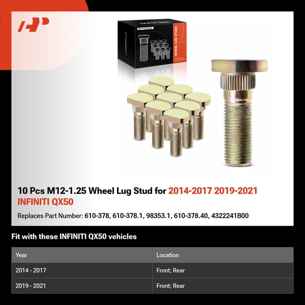 10 Pcs M12-1.25 Wheel Lug Stud for 2014-2017 2019-2021 INFINITI QX50