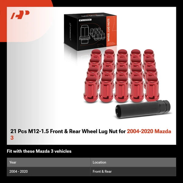 21 Pcs M12-1.5 Front & Rear Wheel Lug Nut for 2004-2020 Mazda 3