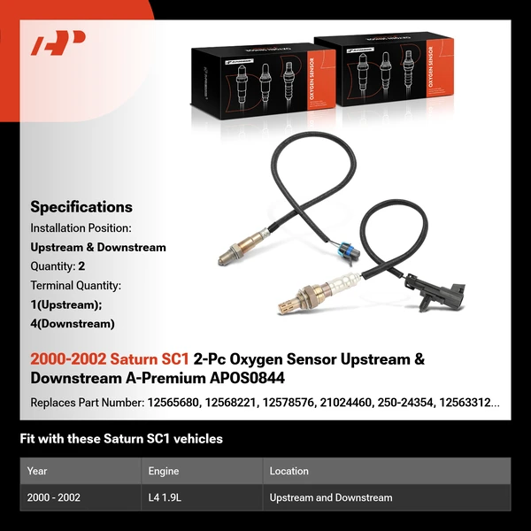 2000-2002 Saturn SC1 2-Pc Oxygen Sensor Upstream & Downstream A-Premium APOS0844