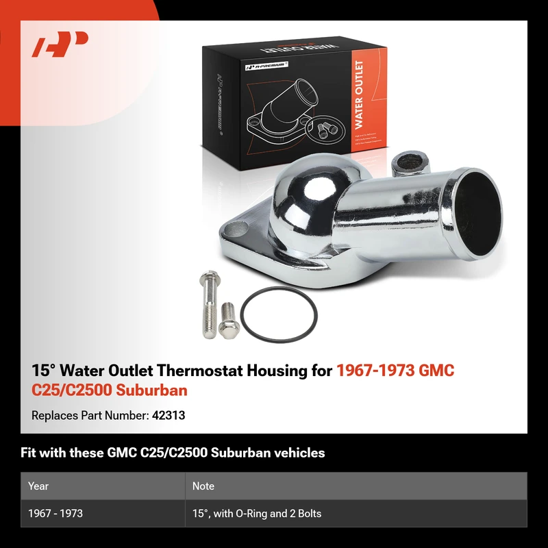 15° Water Outlet Thermostat Housing for 1967-1973 GMC C25/C2500 Suburban
