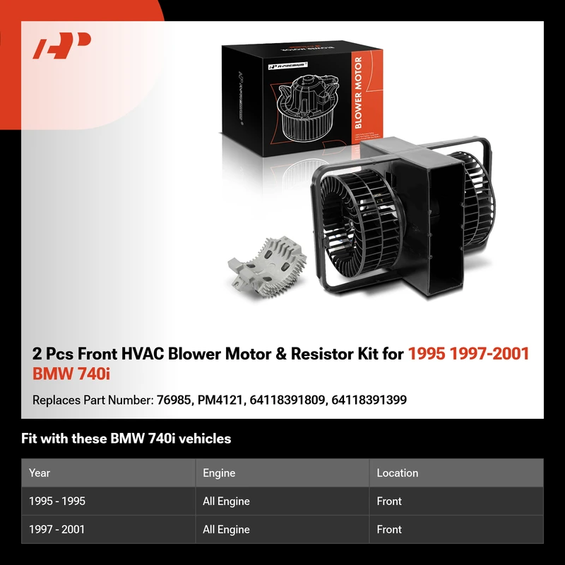 2 Pcs Front HVAC Blower Motor & Resistor Kit for 1995 1997-2001 BMW 740i