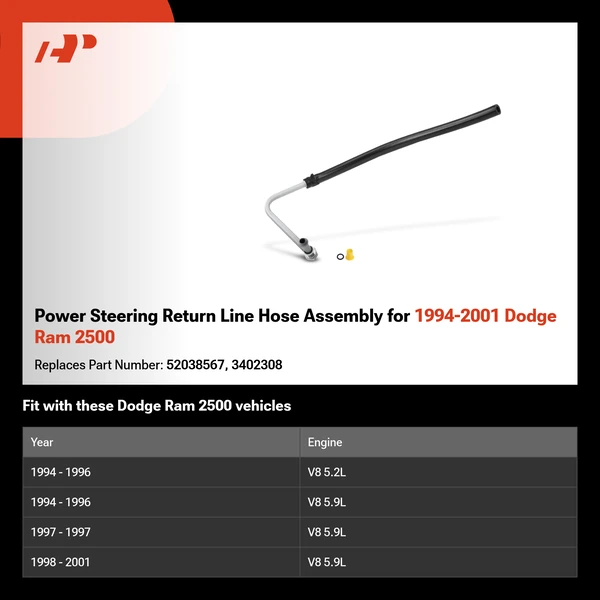 Power Steering Return Line Hose Assembly for 1994-2001 Dodge Ram 2500