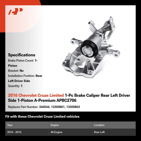 2016 Chevrolet Cruze Limited 1-Pc Brake Caliper Rear Left Driver Side 1-Piston A-Premium APBC2706
