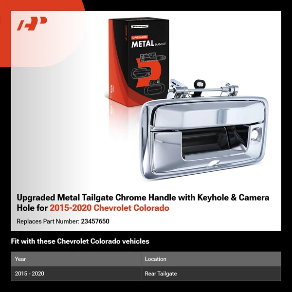 Upgraded Metal Tailgate Chrome Handle with Keyhole & Camera Hole for 2015-2020 Chevrolet Colorado