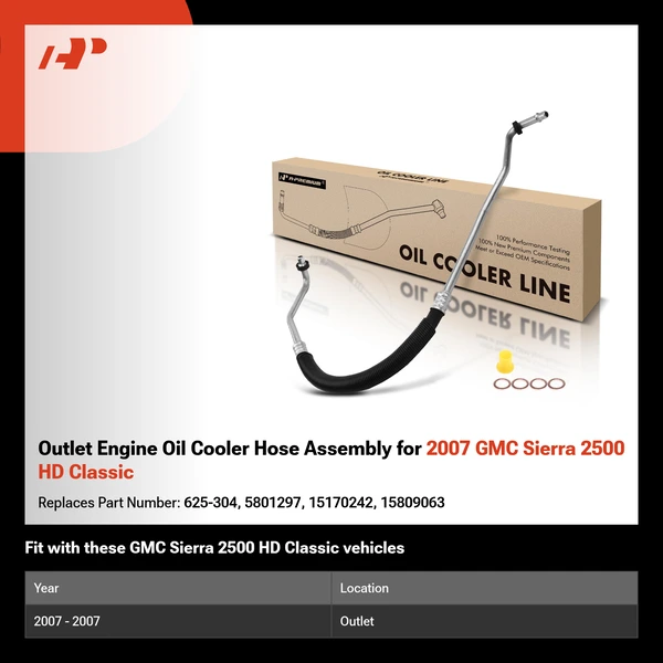 Outlet Engine Oil Cooler Hose Assembly for 2007 GMC Sierra 2500 HD Classic