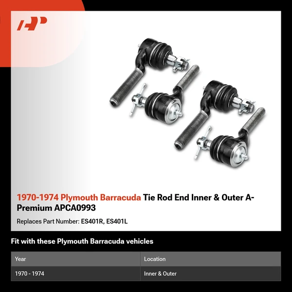 1970-1974 Plymouth Barracuda Tie Rod End Inner & Outer A-Premium APCA0993