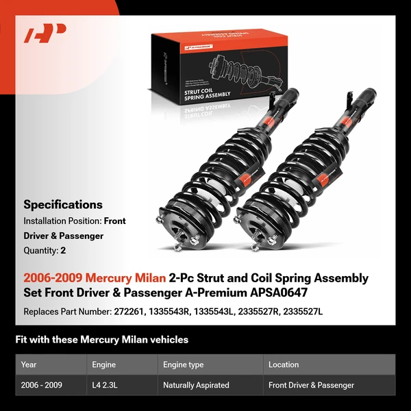 2006-2009 Mercury Milan 2-Pc Strut and Coil Spring Assembly Set Front Driver & Passenger A-Premium APSA0647