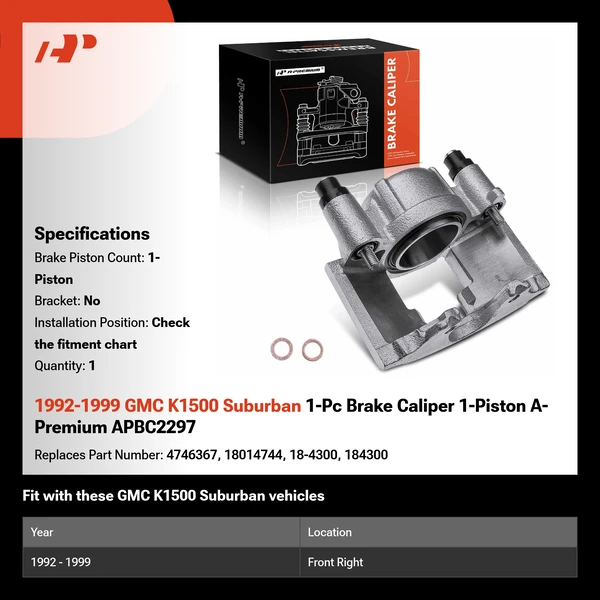 1992-1999 GMC K1500 Suburban 1-Pc Brake Caliper 1-Piston A-Premium APBC2297
