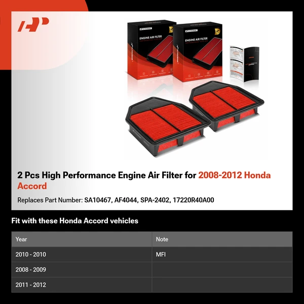 2 Pcs High Performance Engine Air Filter for 2008-2012 Honda Accord