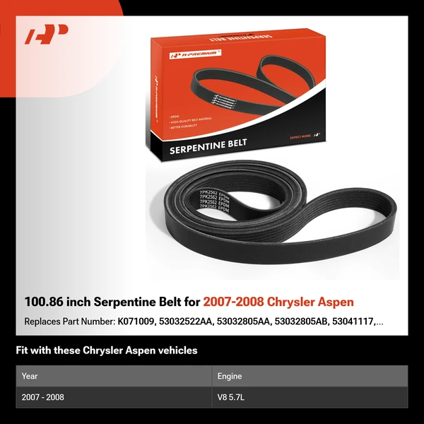 100.86 inch Serpentine Belt for 2007-2008 Chrysler Aspen