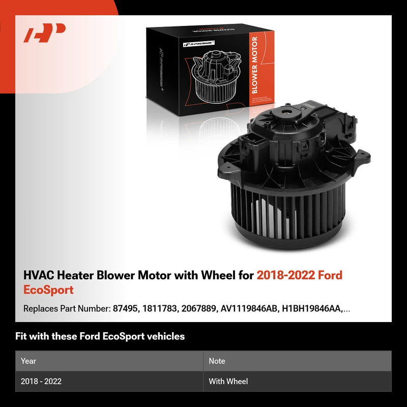 HVAC Heater Blower Motor with Wheel for 2018-2022 Ford EcoSport