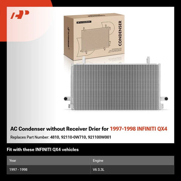 AC Condenser without Receiver Drier for 1997-1998 INFINITI QX4