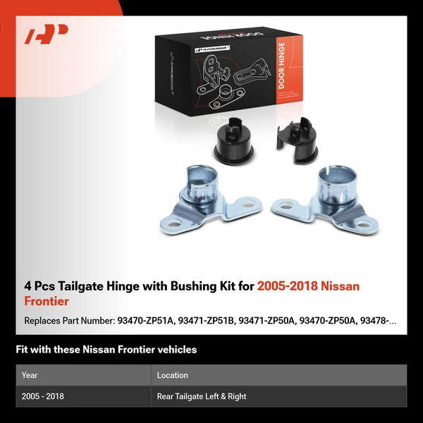 4 Pcs Tailgate Hinge with Bushing Kit for 2005-2018 Nissan Frontier