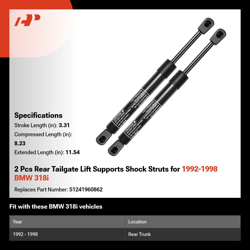 2 Pcs Rear Tailgate Lift Supports Shock Struts for 1992-1998 BMW 318i