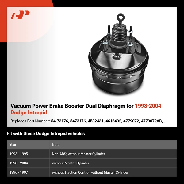 Vacuum Power Brake Booster Dual Diaphragm for 1993-2004 Dodge Intrepid