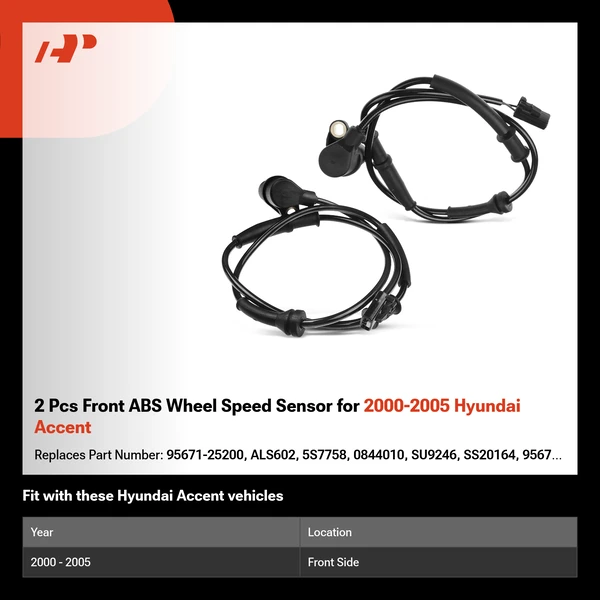 2 Pcs Front ABS Wheel Speed Sensor for 2000-2005 Hyundai Accent
