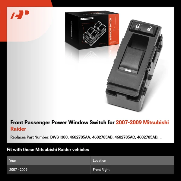 Front Passenger Power Window Switch for 2007-2009 Mitsubishi Raider