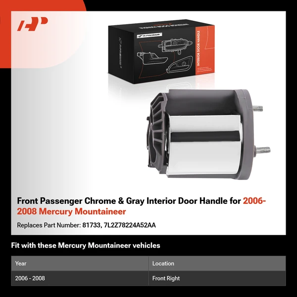 Front Passenger Chrome & Gray Interior Door Handle for 2006-2008 Mercury Mountaineer