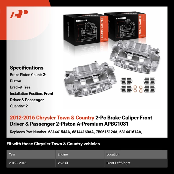 2012-2016 Chrysler Town & Country 2-Pc Brake Caliper Front Driver & Passenger 2-Piston A-Premium APBC1031