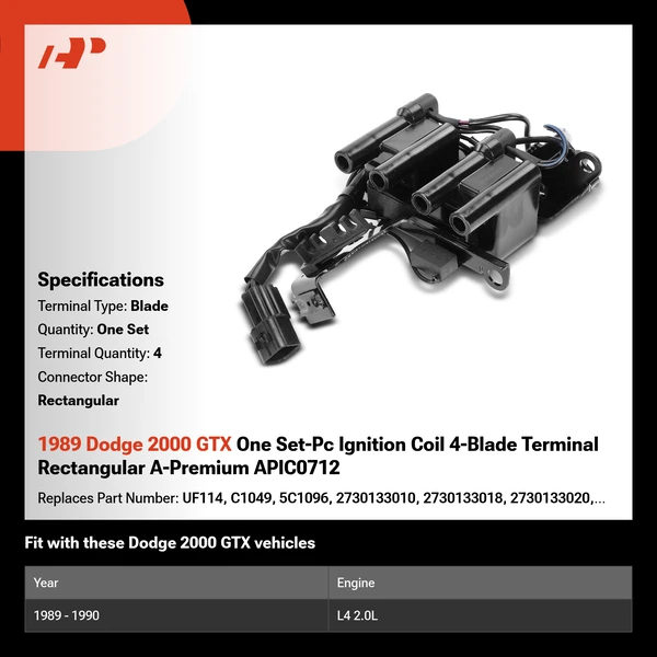 1989 Dodge 2000 GTX One Set-Pc Ignition Coil 4-Blade Terminal Rectangular A-Premium APIC0712