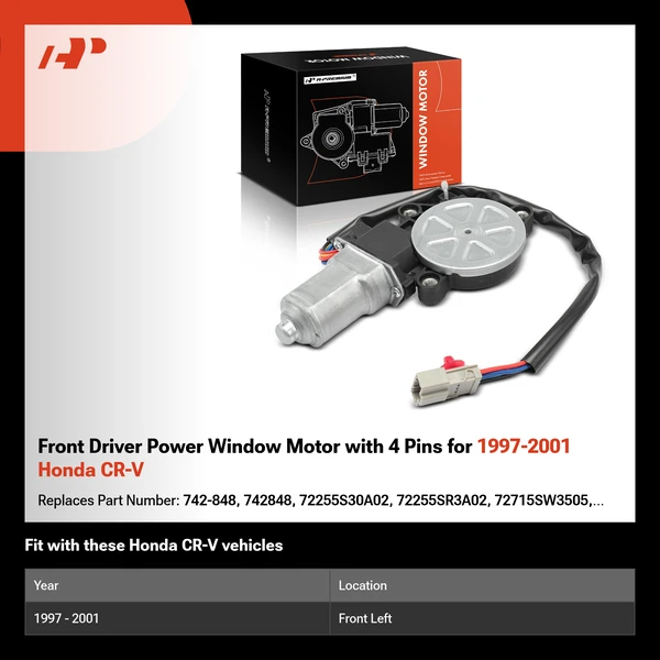 Front Driver Power Window Motor with 4 Pins for 1997-2001 Honda CR-V