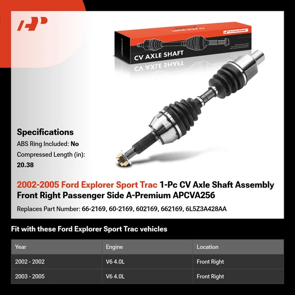2002-2005 Ford Explorer Sport Trac 1-Pc CV Axle Shaft Assembly Front Right Passenger Side A-Premium APCVA256