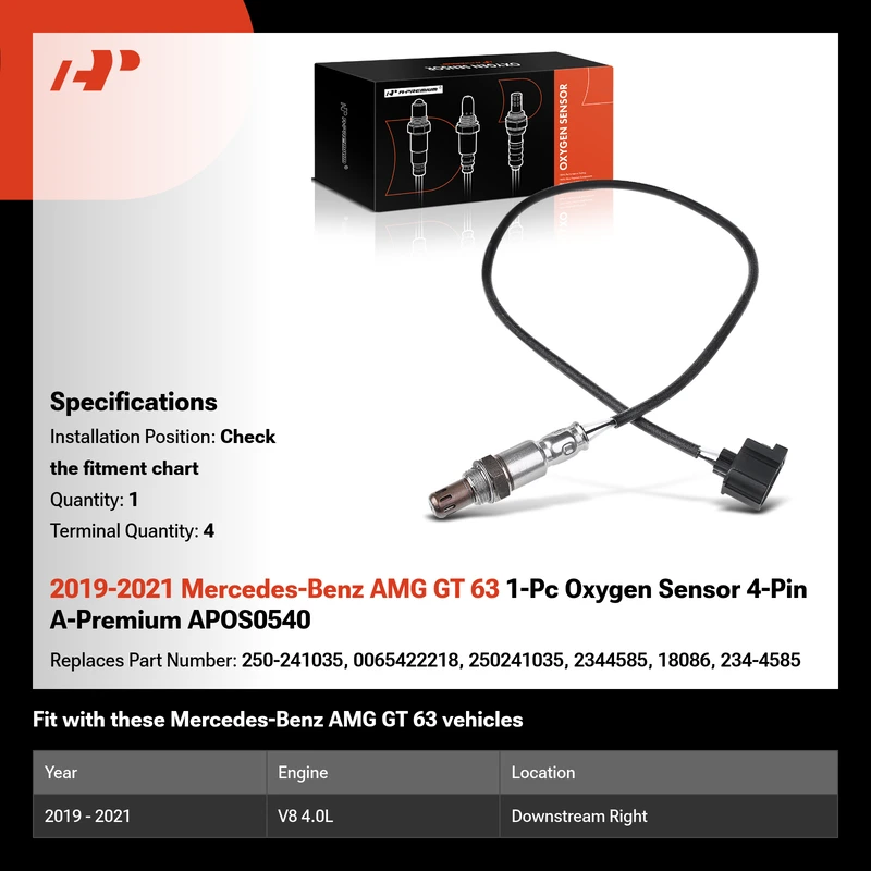 2019-2021 Mercedes-Benz AMG GT 63 1-Pc Oxygen Sensor 4-Pin A-Premium APOS0540