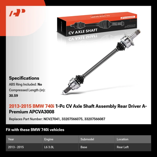 2013-2015 BMW 740i 1-Pc CV Axle Shaft Assembly Rear Driver A-Premium APCVA3008